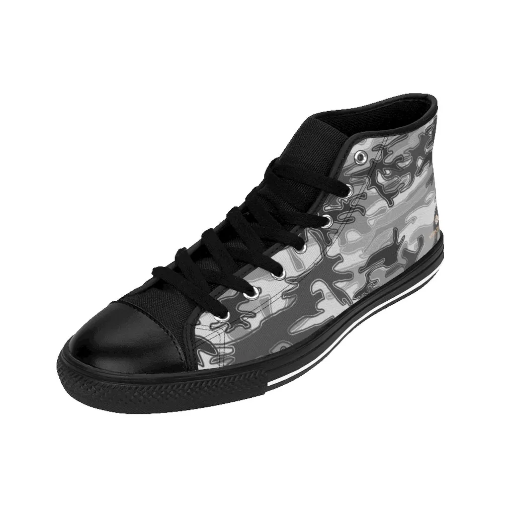 Light Grey Camo High-top Sneakers, Camouflage Military Men's Designer Tennis Running Shoes