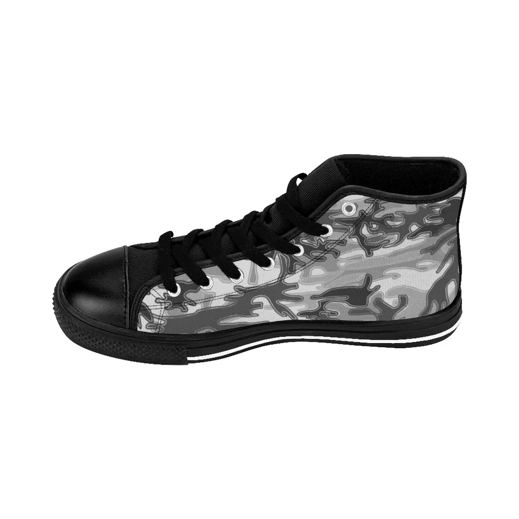 Light Grey Camo High-top Sneakers, Camouflage Military Men's Designer Tennis Running Shoes