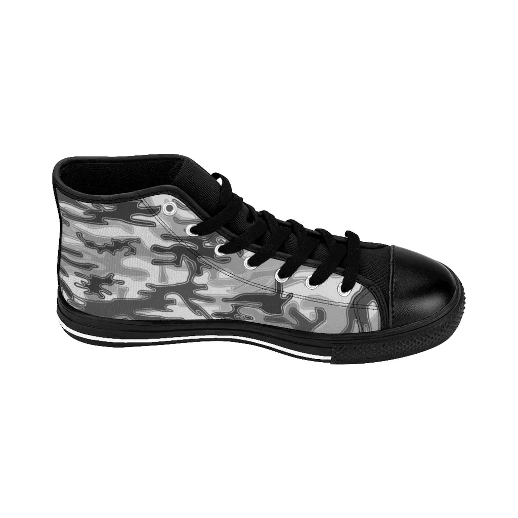 Light Grey Camo High-top Sneakers, Camouflage Military Men's Designer Tennis Running Shoes