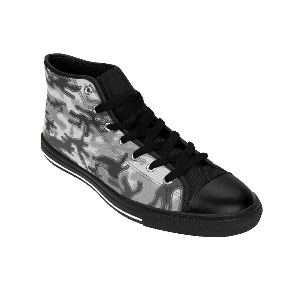 Light Grey Camo High-top Sneakers, Camouflage Military Men's Designer Tennis Running Shoes