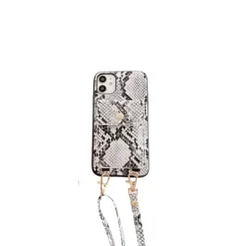 Light Grey Snake Crossbody iPhone 12 Pro Max Case with cardholder pouch