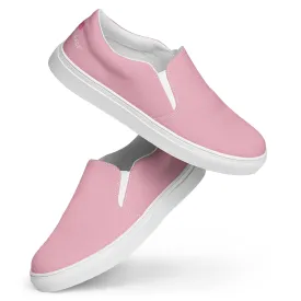 Light Pink Women's Slip Ons, Solid Pastel Colorful Pink Color Modern Minimalist Women’s Slip-On Canvas Shoes (US Size: 5-12)