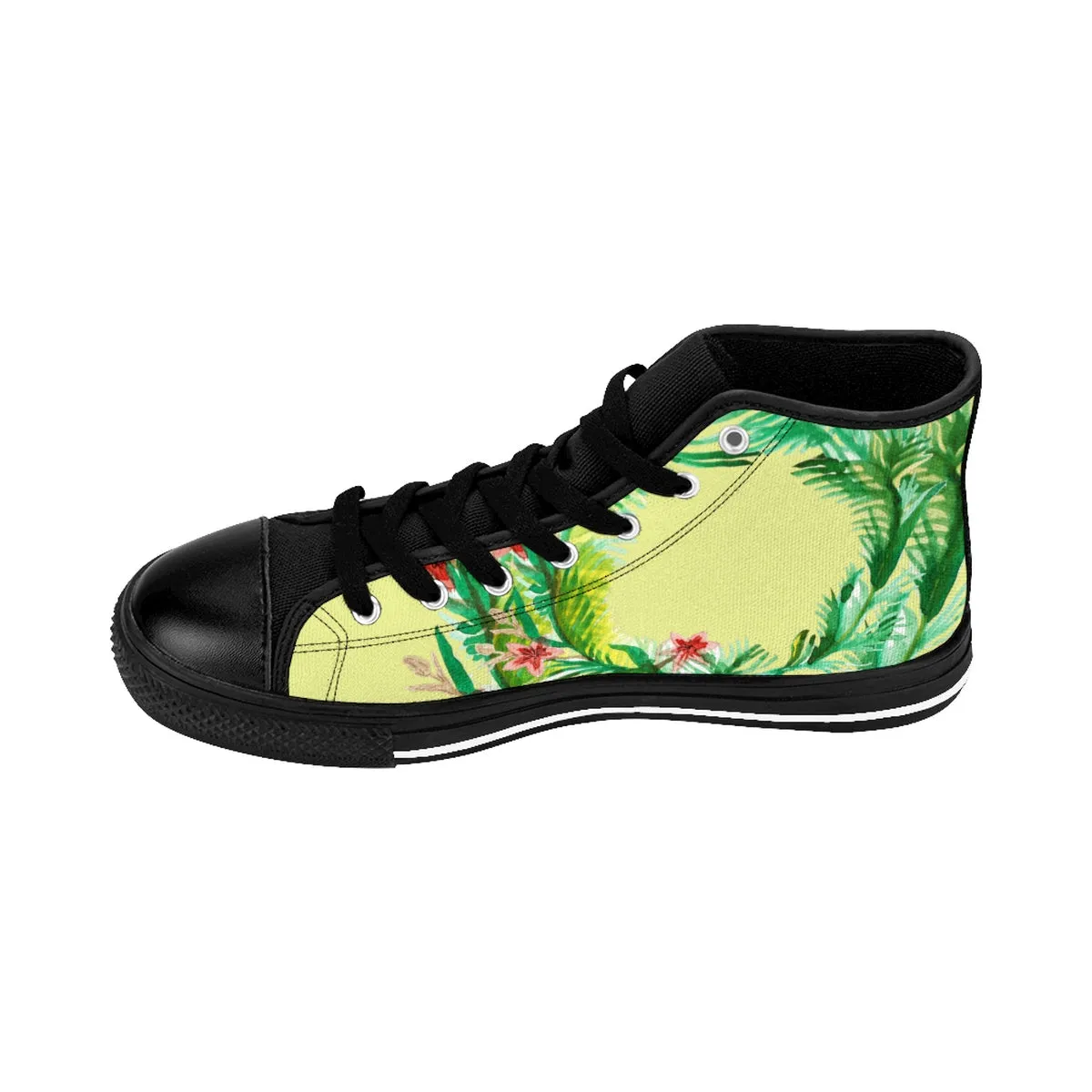 Light Yellow Floral Men's Sneakers, Red Floral Print High-top Sneakers Running Tennis Shoes