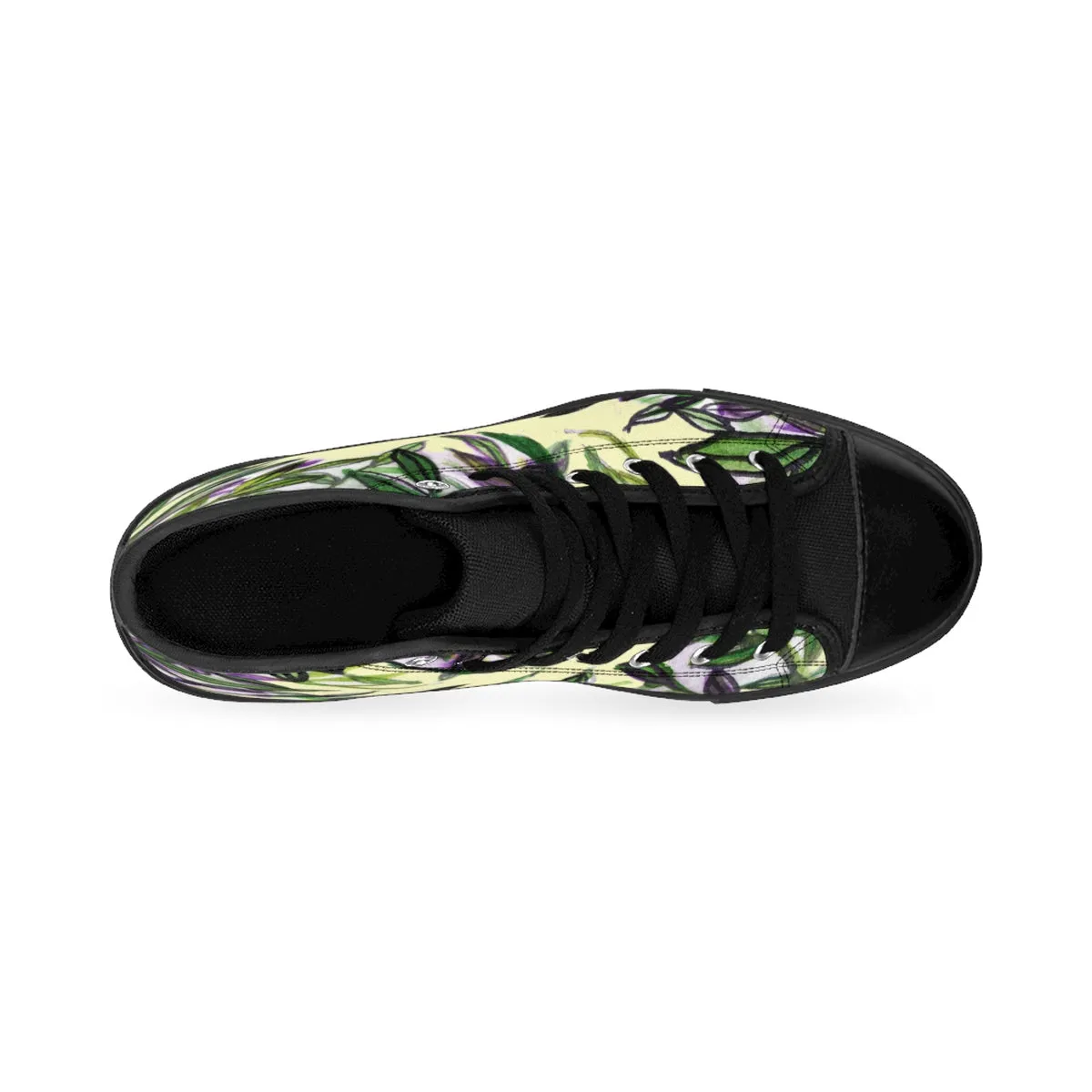 Light Yellow Tropical Men's Sneakers, Green Tropical Leaf Print High-top Sneakers Tennis Shoes