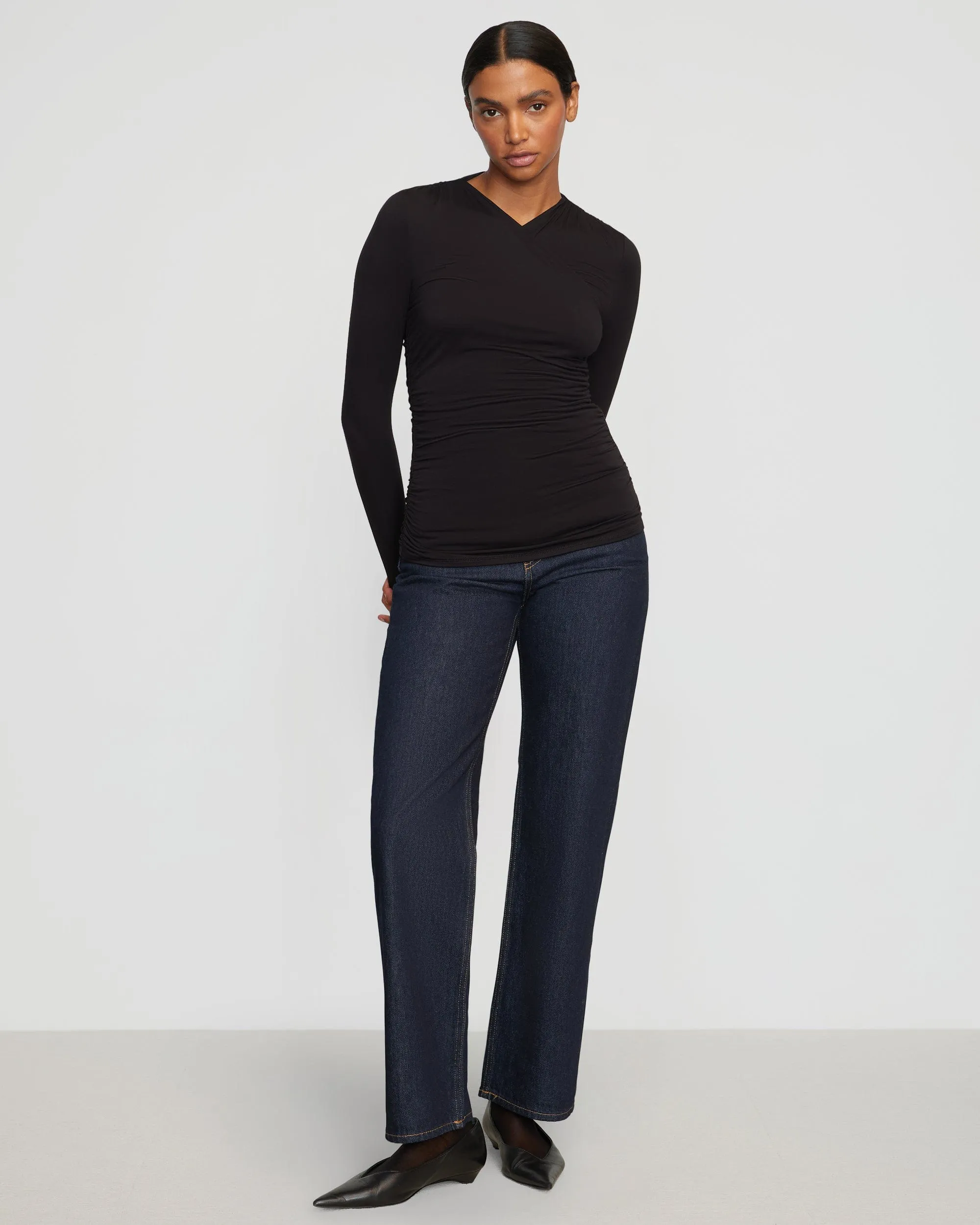 Lilou Wrap-Neck Long-Sleeve Tee