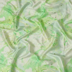 Lime Zest Abstract Pure Silk Satin Fabric, 110cm Wide - Buy Online-D18373