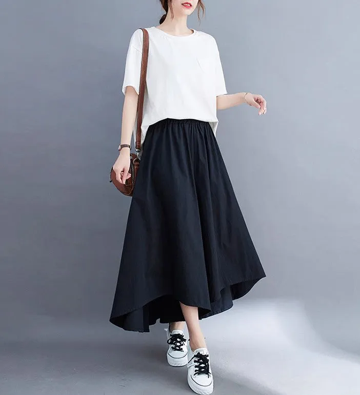 Linen pants/Cropped pants/Women linen skirt pants/Wide leg pants/cotton skirt pants/black pants/high waist pants/elastic waist Pants P0019