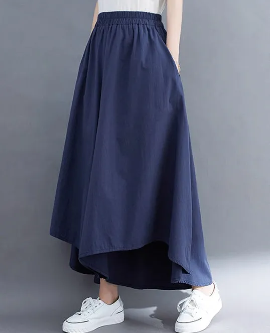 Linen pants/Cropped pants/Women linen skirt pants/Wide leg pants/cotton skirt pants/black pants/high waist pants/elastic waist Pants P0019