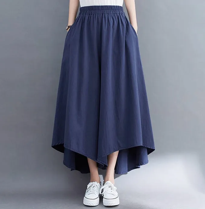 Linen pants/Cropped pants/Women linen skirt pants/Wide leg pants/cotton skirt pants/black pants/high waist pants/elastic waist Pants P0019