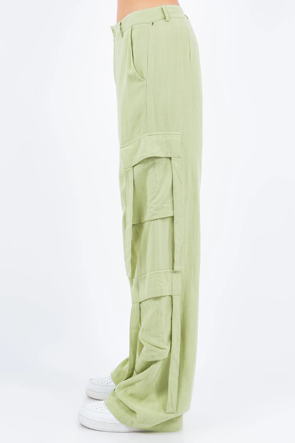 Linen Wide Leg Cargo Pants