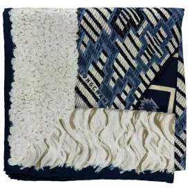 Longchamp Silk Scarf Navy White Design - Square Foulard