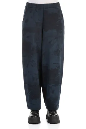 Loose Midnight Blue Marble Cotton Trousers