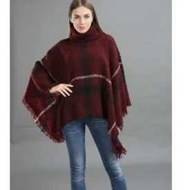 Loose shawl ladies cape high collar plaid warm scarf