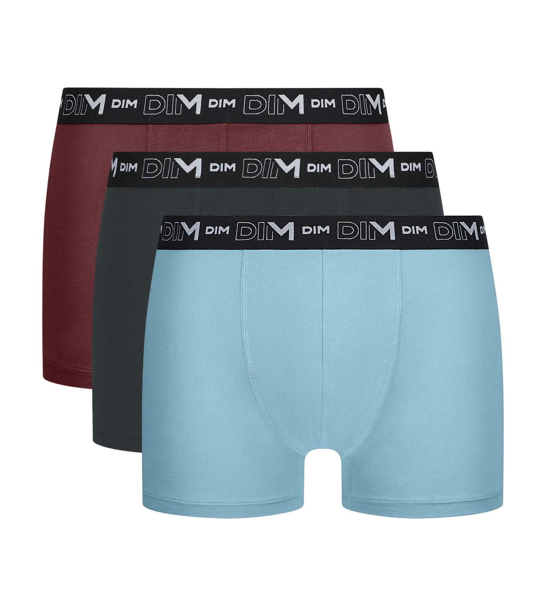 Lot de 3 boxers homme Bleu Gris Rouge Dim Coton Stretch