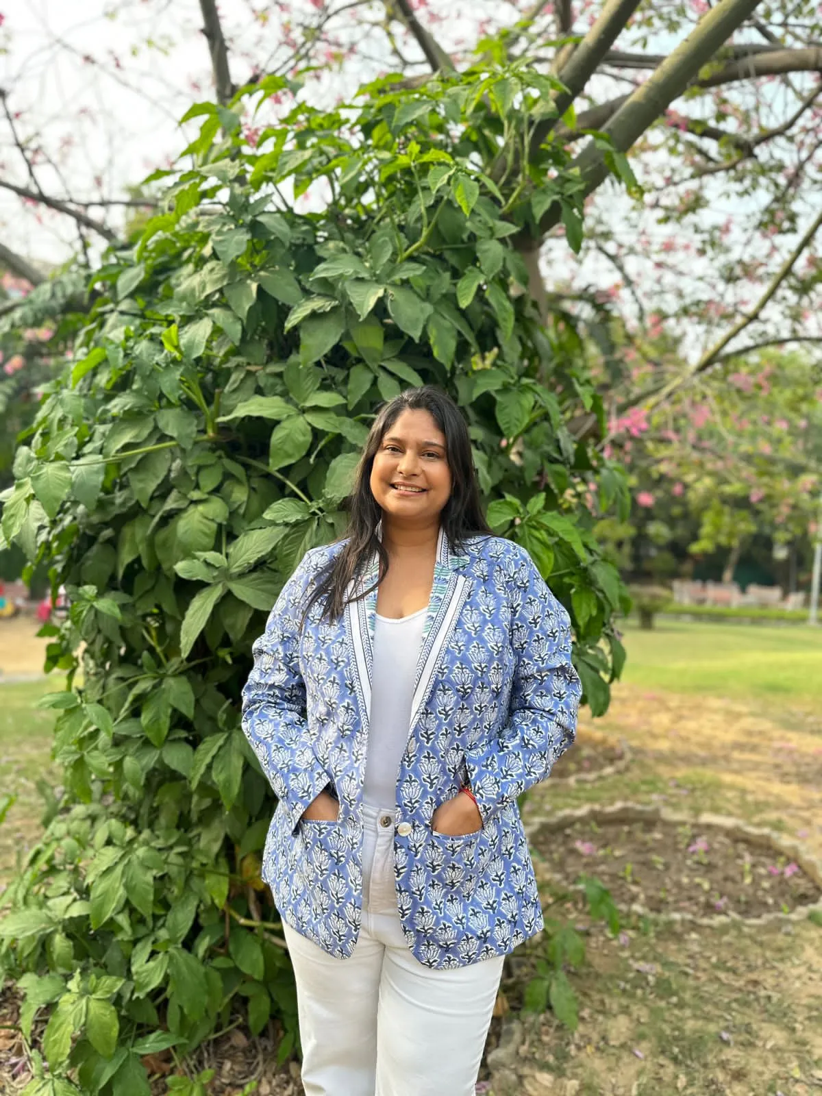 Lotus Block Printed Blazer - Blue