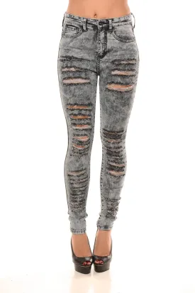 Low Rise Black Acid Wash Distressed Skinnies