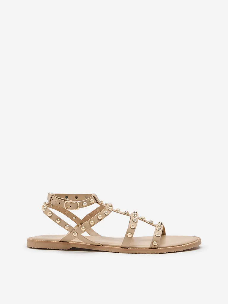 LUNA BLU Beige Embellished Multi-Strap Sandals