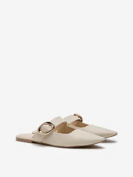 LUNA BLU Ivory Belted Mules