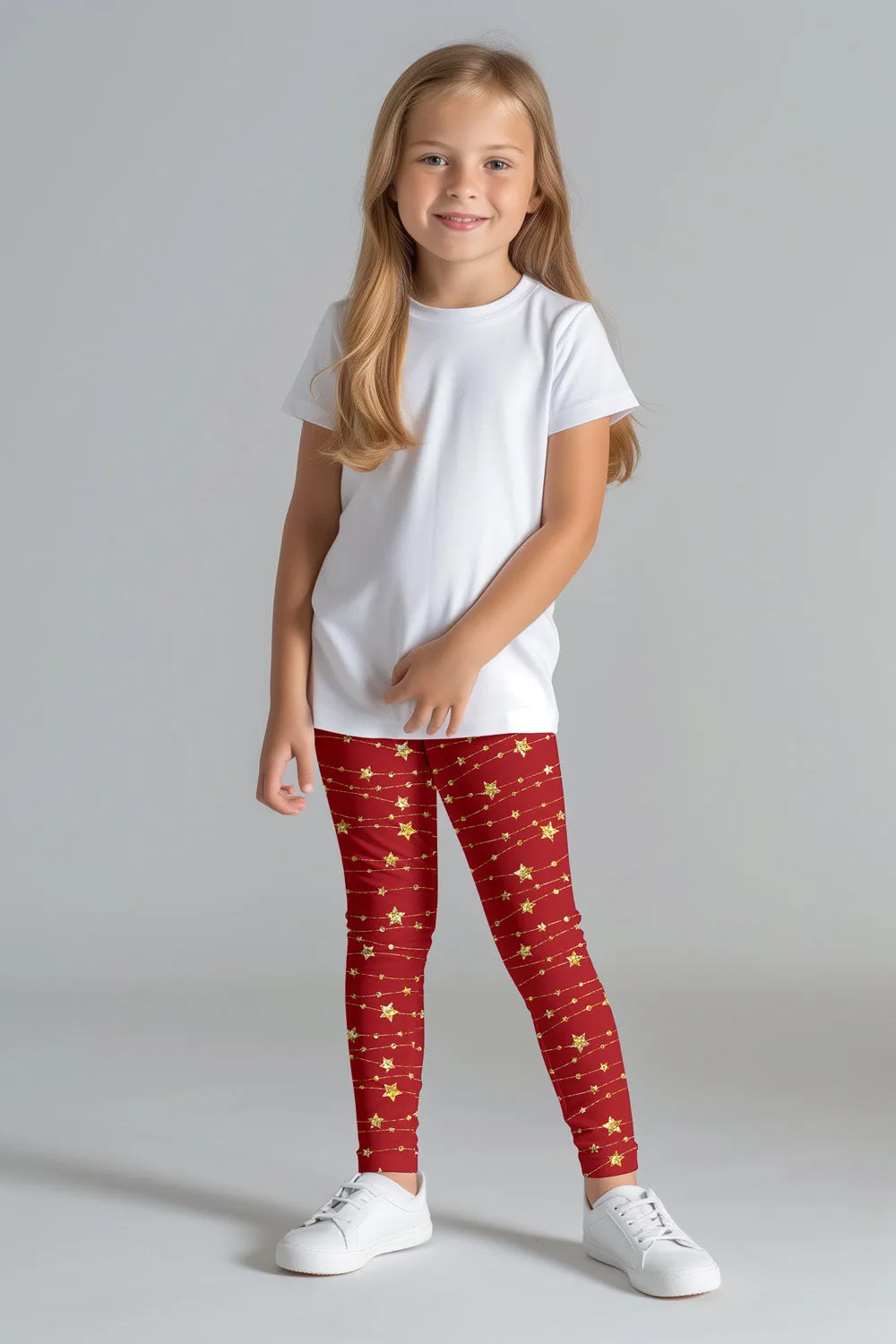 Luxe-Berry Lucy Red Star Print Christmas Party Sporty Leggings - Girls