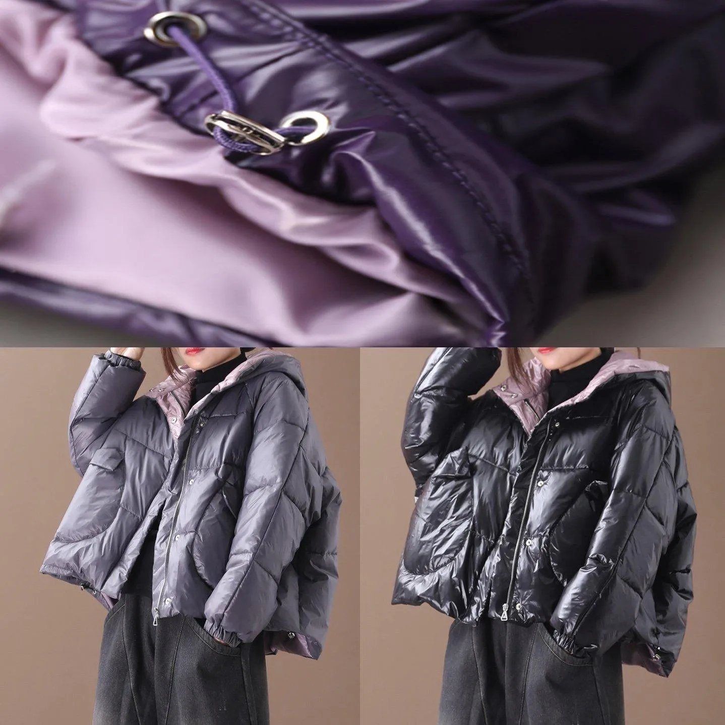 Luxury purple women parkas Coats winter hooded thick outwear