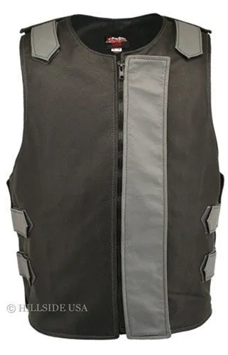 Made in USA Bulletproof Style Leather Motorcycle Vest Black/Yellow