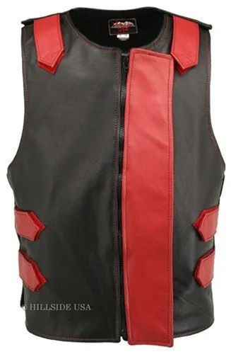 Made in USA Bulletproof Style Leather Motorcycle Vest Black/Yellow