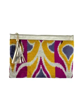 Magenta Ikat Velvet Clutch with Leather