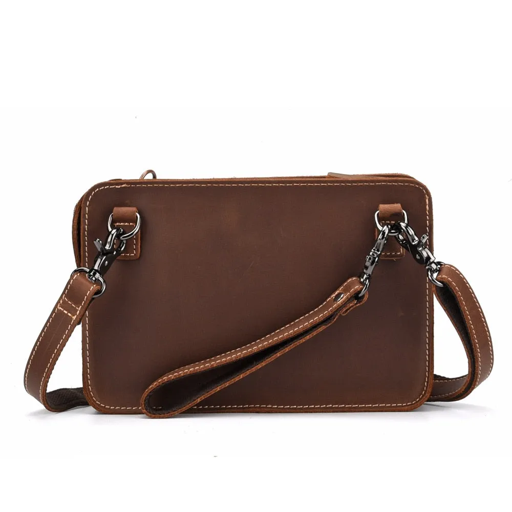 MAHEU Genuine Leather Clutch Bag with Shoulder Strap