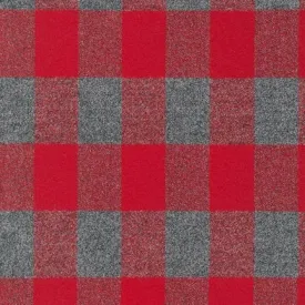 Mammoth Cotton Flannel, "Cozy Cabin" Buffalo Check, Red and Grey, 1/4 yard