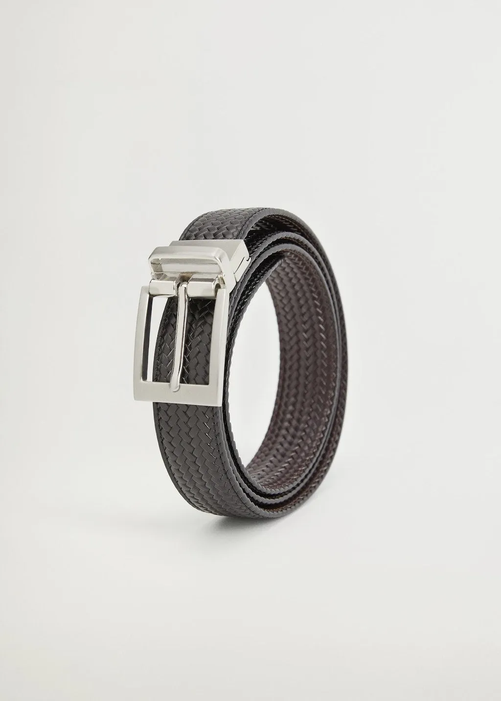 Mango Emili Black Braided Real Leather Mens Belt