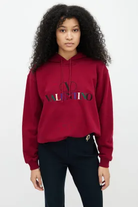 Maroon Logo Embroidered Hoodie