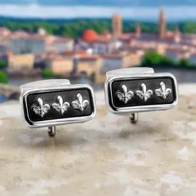 MarZthomson Black Rectangle Cufflinks with Fleur-de-lis Cufflinks (Online Exclusive)