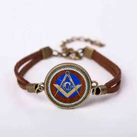 Master Mason Blue Lodge Bracelet - Square and Compass G Leather