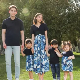 Matching Family Outfits Floral Print Dress Blue Denim Family Sets