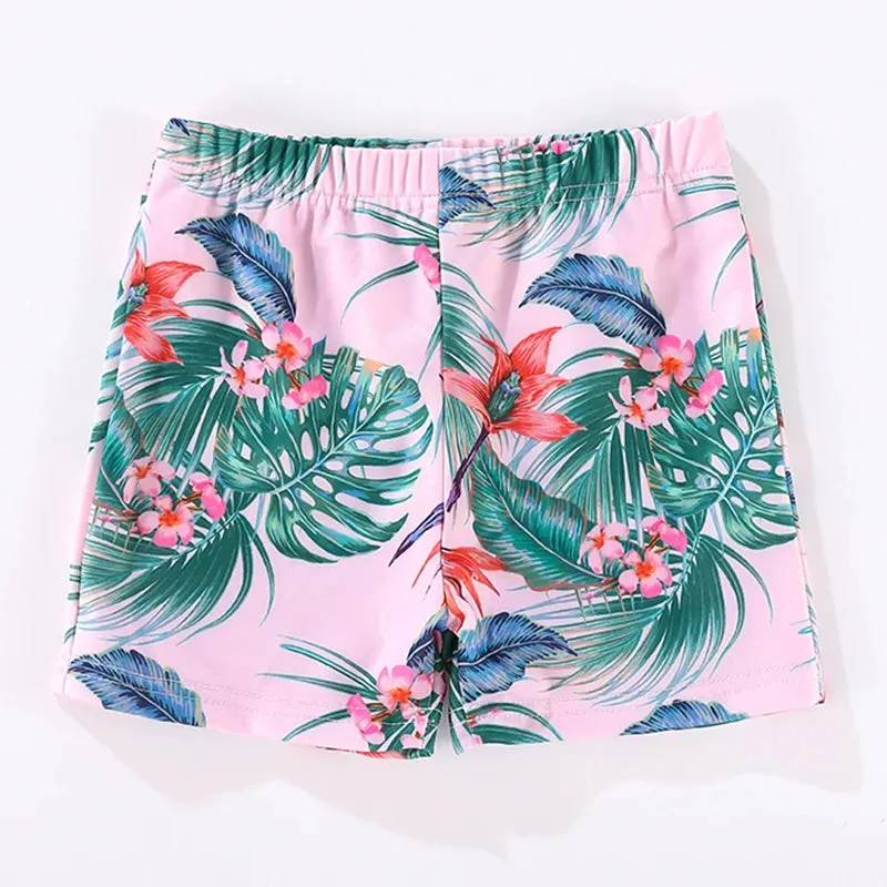 Matching Family Swimwear Pink Floral Leaves Swim Set