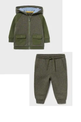 Mayoral Baby and Toddler Boy Green Plaid Zip Up Hoodie & Jogger Set