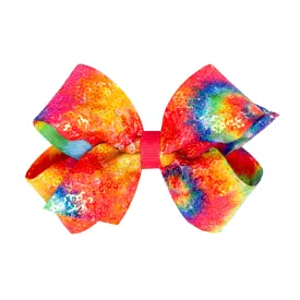 Medium Iridescent Sequin Bright Tie Dye Hair Bow on Clippie