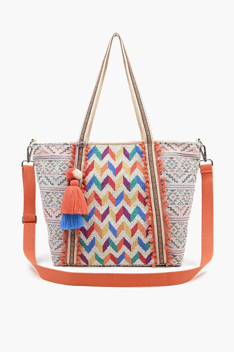 Medium Tote with Bag Strap & Pouch Aztec Chevron