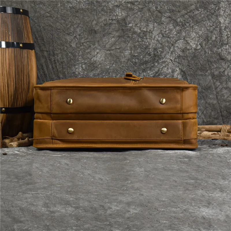 Men Briefcase Genuine Leather Laptop Briefcase Suitcase Attachment Bag