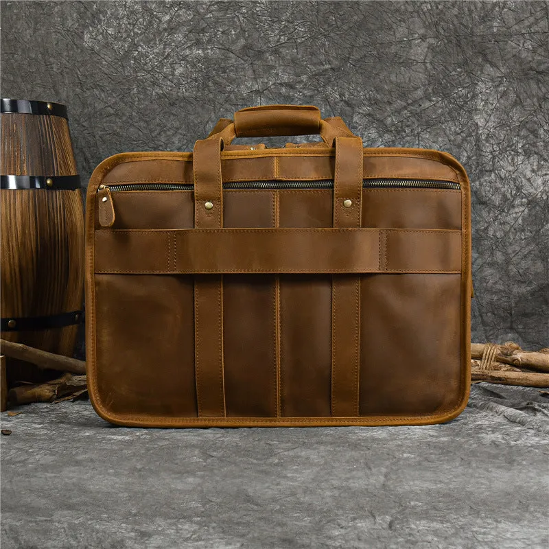 Men Briefcase Genuine Leather Laptop Briefcase Suitcase Attachment Bag