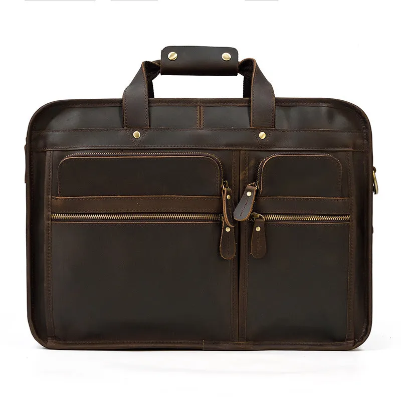 Men Briefcase Genuine Leather Laptop Briefcase Suitcase Attachment Bag