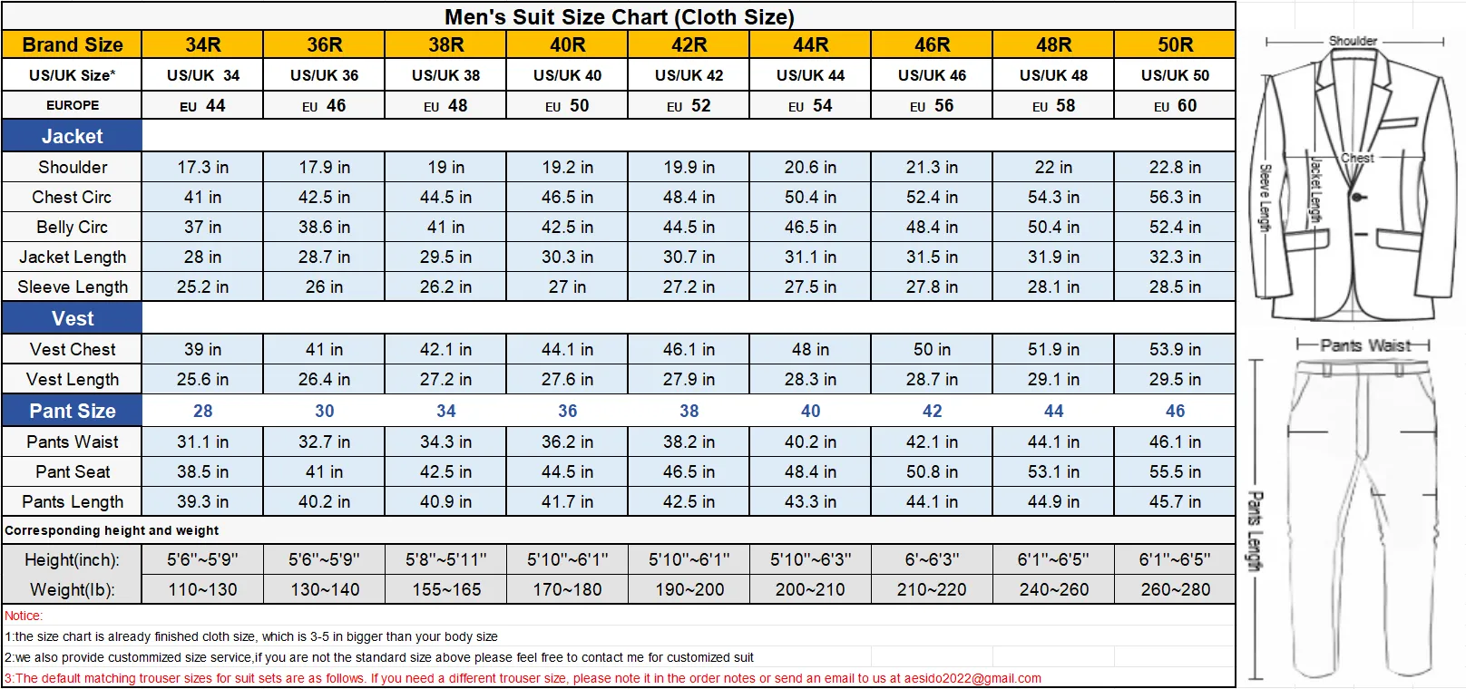 Men Suit 2 Pieces Notch Lapel Single Breasted Jacket (Blazer Pants)