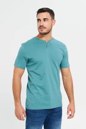 Men Teal Henley T-Shirt