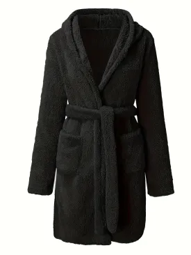 Men's All-Season Fleece Robe: Casual, Hooded Comfort with Pockets, Durable & Warm