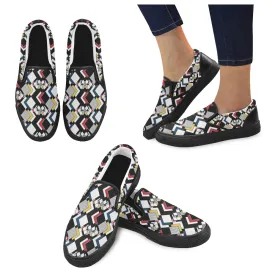 Men's Big Size Clashing Cubes Print Slip-on Canvas Shoes