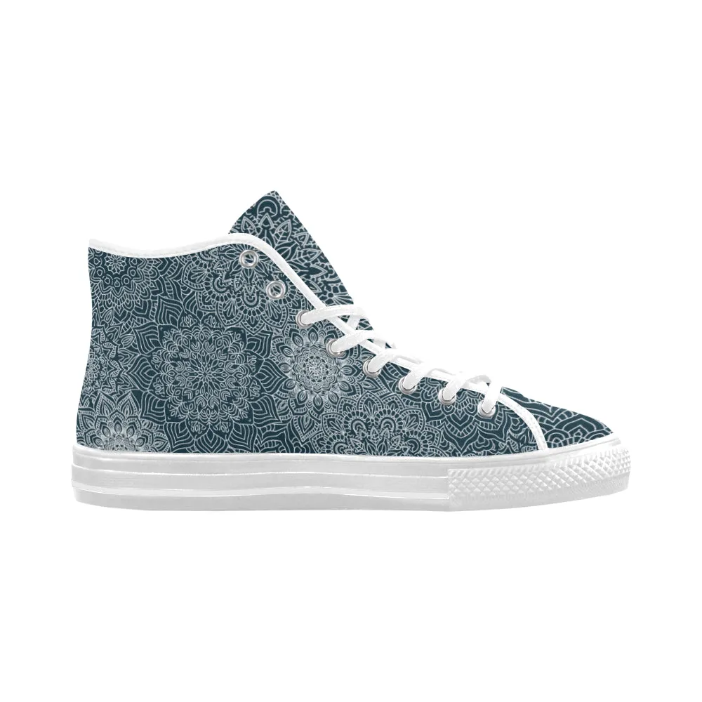 Men's Big Size Coral Blue Mandala Print Canvas High Top Shoes