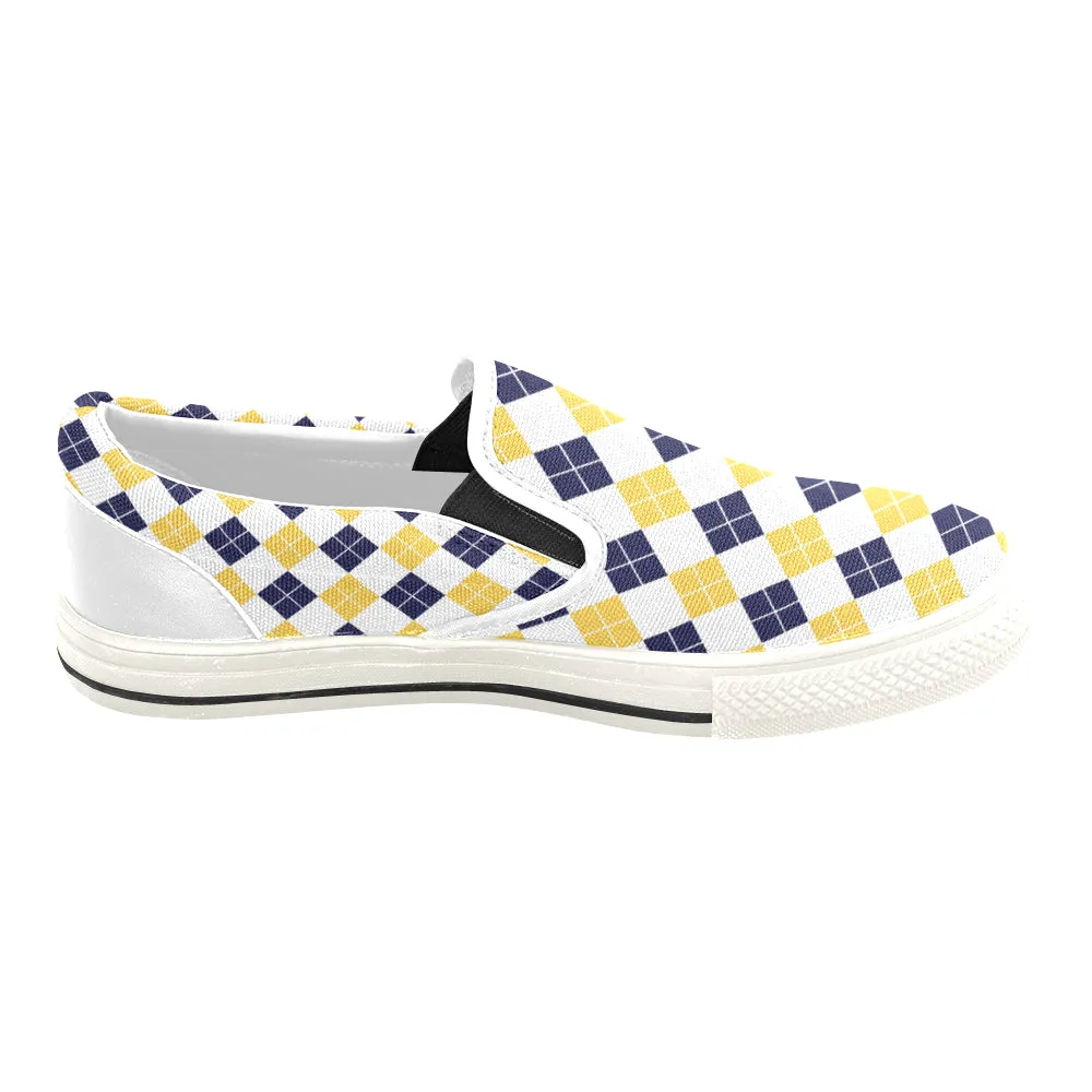 Men's Diagonal Checks Print Slip-on Canvas Shoes