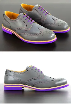 Mens Grey & Purple Leather Wingtip Dress Shoes- Size 12