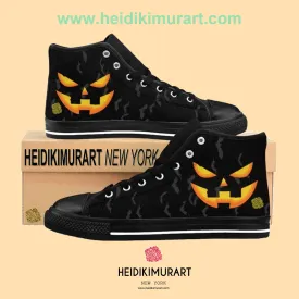 Men's Halloween Sneakers, Party Bats Orange Creepy Pumpkin Face Men's High-Top Sneakers