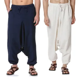 Men's Harem Pack of 2 | Dark Blue & Cream | Fits Waist Sizes 28 to 36 Inches